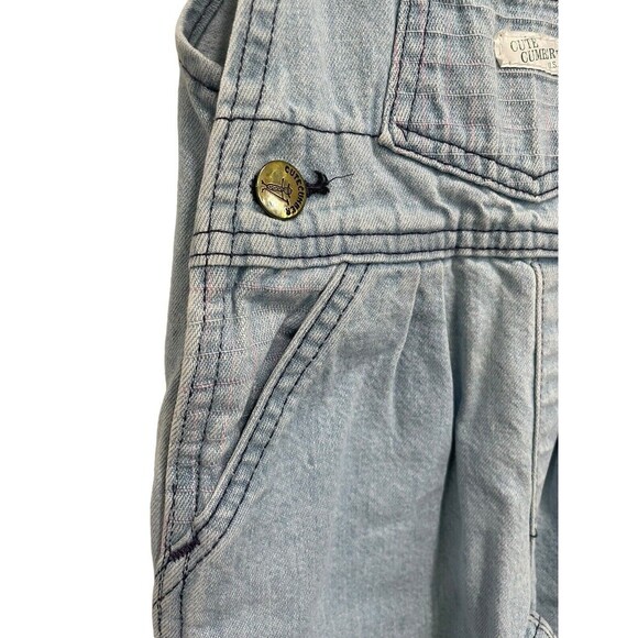 Vintage Cutecumber Bib Overalls Pale Pink Check Pleat Light Wash Toddler USA 2T - Picture 4 of 9